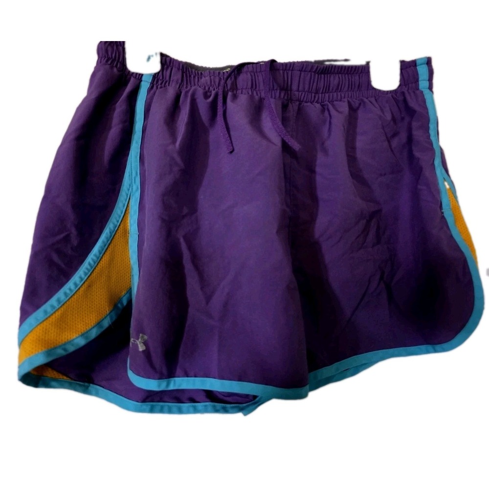 Women's Athletic Shorts Teal Drawstring Purple Size M Under Armour Heat Gear